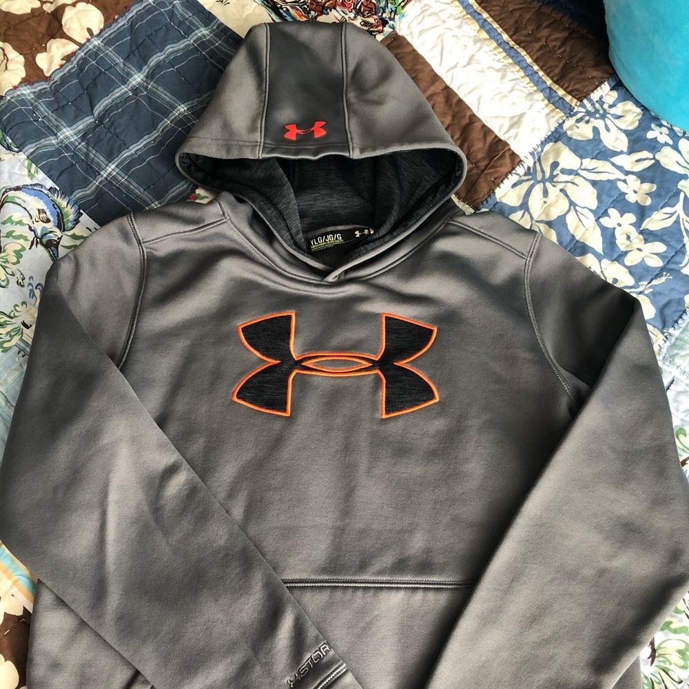 Boys Youth Large Gray/ Orange Under Armour Hoodie